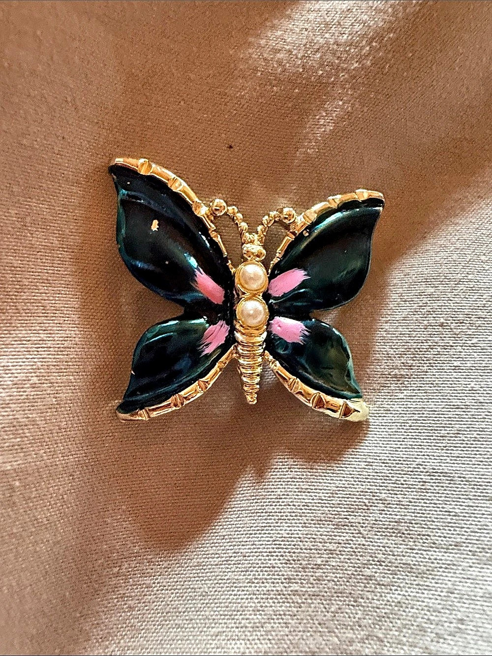 Butterfly Brooch in Black & Gold Like New